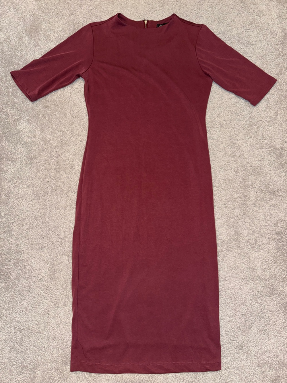 Shinestar Ribbed Short Sleeve Tunic Top - Burgundy